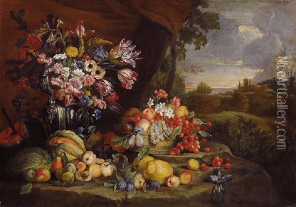 Fruchtestillleben In Einer Landschaft Oil Painting - Abraham Brueghel