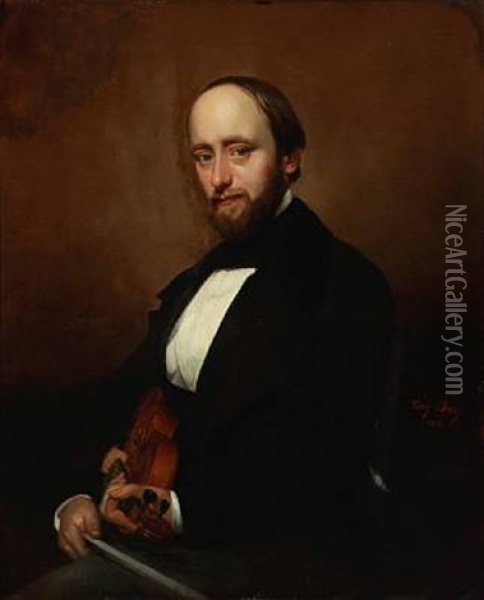 Portrait Of A Musician With A Violin Oil Painting - Antoine (Tony) Dury
