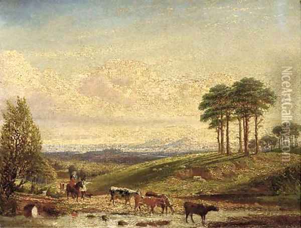 A drover with cattle near Hagley Oil Painting - Edward Arthur Walton