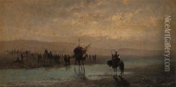 Arab Caravan In The Desert Oil Painting - Alexandre Gabriel Decamps