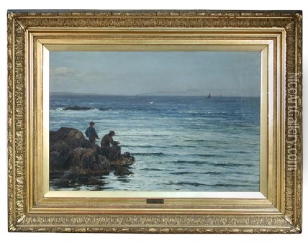Two Boys Fishing On The Sea Shore Oil Painting - Joseph Henderson