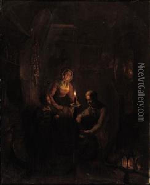 A Family By Candlelight Oil Painting - George Harvey