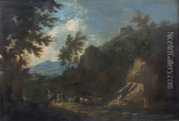 Landscape With A Shepherd And His Flock Oil Painting - Johann Melchior Roos