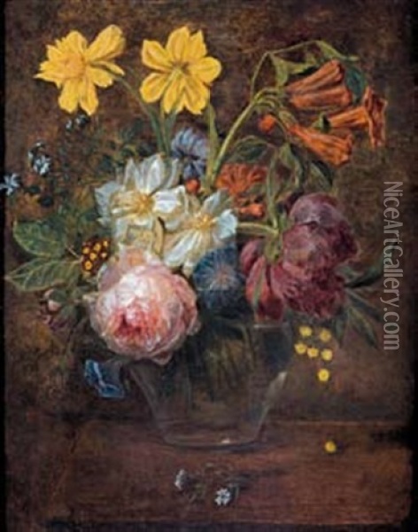 Bouquet De Fleurs Dans Un Vase Oil Painting - Joseph-Laurent Malaine