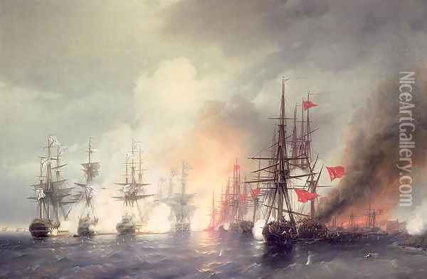 Russian Turkish Sea Battle of Sinop on 18th November 1853 Oil Painting - Ivan Konstantinovich Aivazovsky