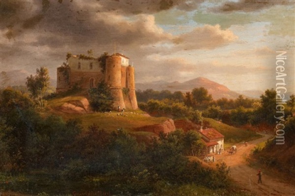 Sudliche Landschaft Mit Alter Wehranlage Oil Painting - Eugen von Guerard