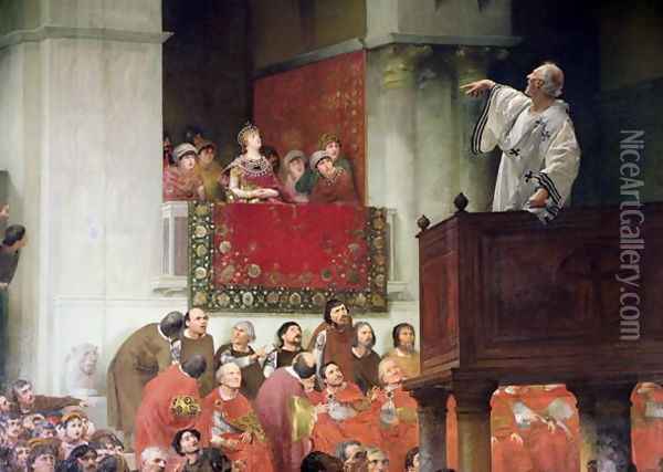 St. John Chrystostomos (c.347-407) Preaching Before the Empress Eudoxia (c.404) c.1880 Oil Painting - Joseph Wencker