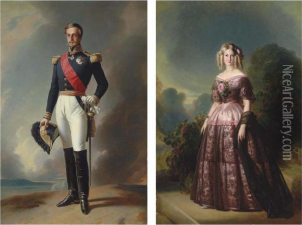 Portrait Of The Duc D'aumale; And Portrait Of The Duchess D'aumale Oil Painting - Franz Xavier Winterhalter