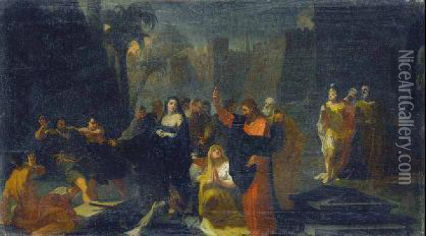 Biblische Szene. Oil Painting - Johann Heinrich Schonfeld