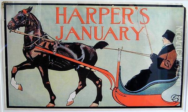 Poster Harper's January Oil Painting - Edward Penfield