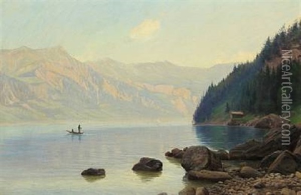 Norwegian Fiordscape Oil Painting - Sigvard Marius Hansen