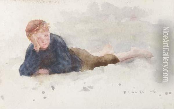 A Boy In A Field Oil Painting - Henry Scott Tuke