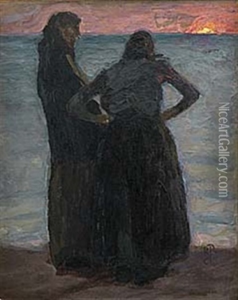 Tva Gamla Kvinnor Oil Painting - Richard (Sven R.) Bergh