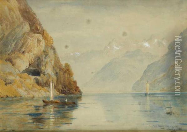 Paisagem Com Lago (lago Lucerne) Oil Painting - Thomas Bush Hardy