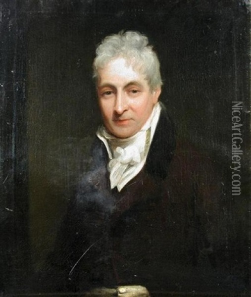 Portrait Of A Gentleman, Wearing A White Stock And Greatcoat Oil Painting - James Green