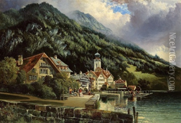 Der Rhigi, Vom Hotel Garten Aus Gesehen, Weggis, Schweiz Oil Painting - Henry Valter