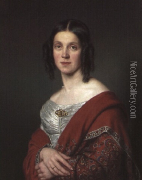 Portrat Der Freifrau Constanzia Von Ponickau Oil Painting - Joseph Bernhardt