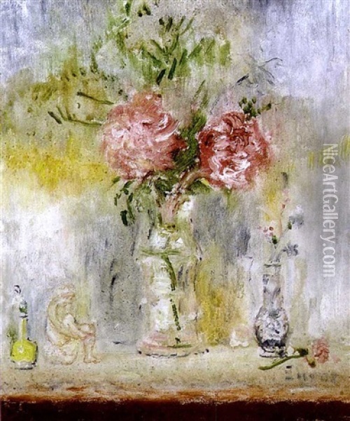 Fleurs Rouges - Vase Blanc Oil Painting - James Ensor