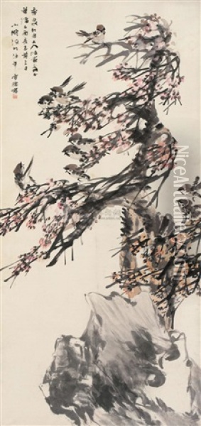 Bird And Plum Oil Painting -  Ren Bonian