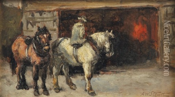 Visiting The Blacksmith Oil Painting - Alfred William Strutt