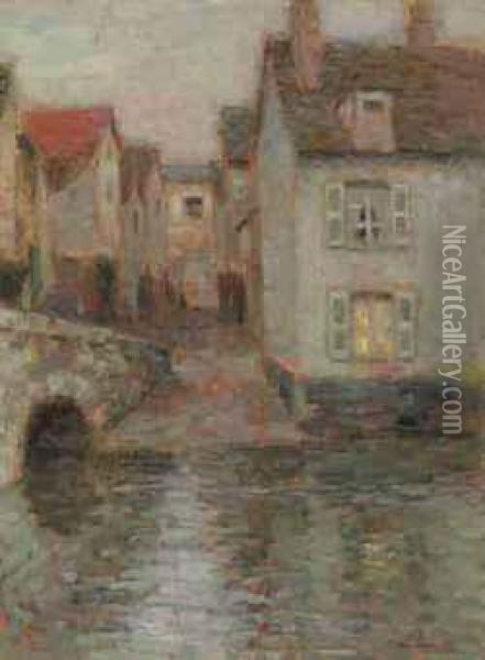 Le Pont, Crepuscule, Chartres Oil Painting - Henri Eugene Augustin Le Sidaner