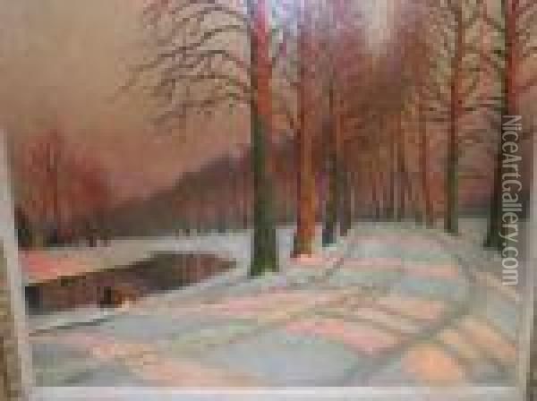 Guermachev Woodland Winter Scene Oil Painting - Mikhail Markianovich Germanshev