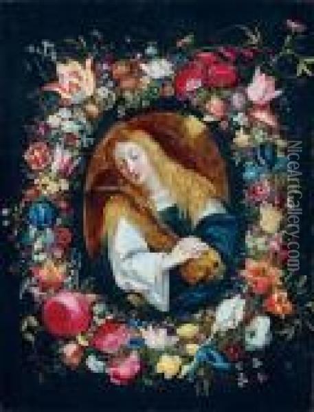 Maria Magdalena In Einem Blumenkranz Oil Painting - Jan Brueghel the Younger