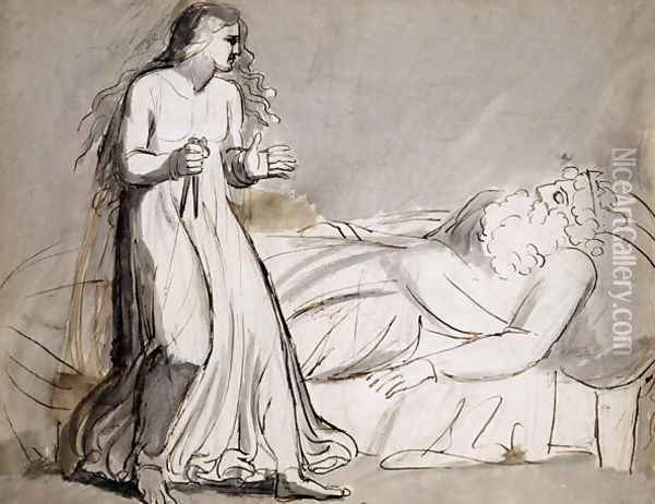 Lady Macbeth approaching the murdered Duncan Oil Painting - William Blake