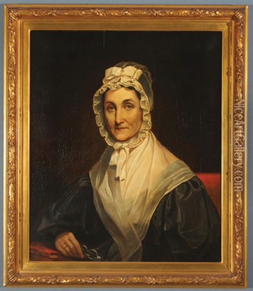 Portrait Of Elderly Woman In Bonnet Holding Glasses Oil Painting - Charles Willson Peale