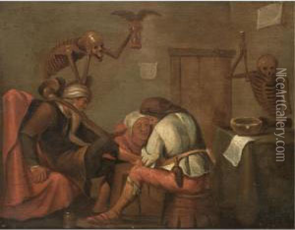A Vanitas Scene In A Doctor's Surgery Oil Painting - Pieter Jansz. Quast
