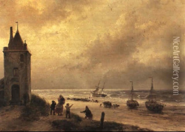 The Return Of The Fishing Fleet Oil Painting - Andreas Schelfhout