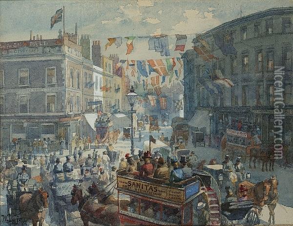 Kensington High Street On Queen Victoria's Diamond Jubilee Oil Painting - William Harding Collingwood-Smith
