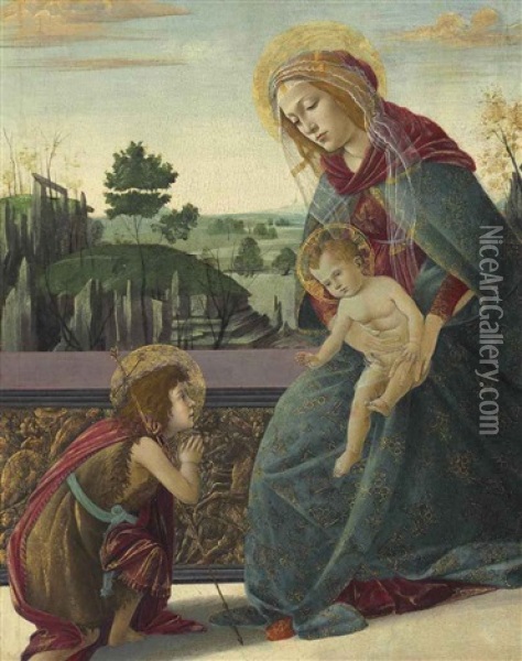 The Rockefeller Madonna: Madonna And Child With Young Saint John The Baptist Oil Painting - Sandro Botticelli