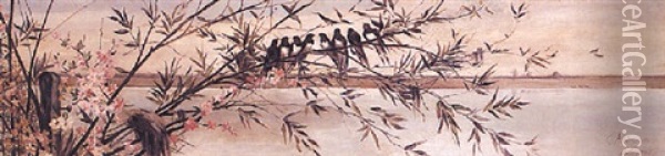 Hirondelles Sur Une Branche Oil Painting - Louise Abbema