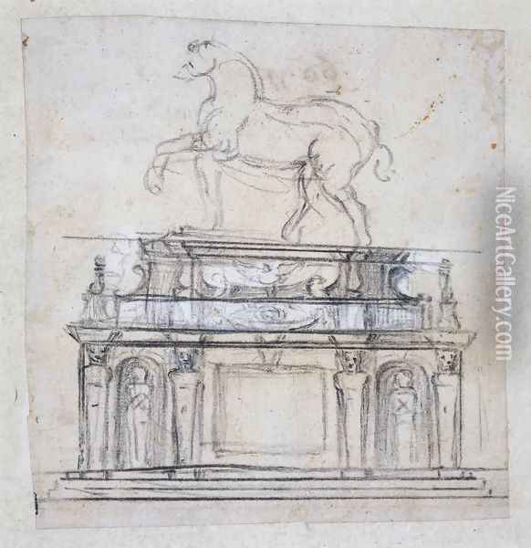 Design For A Statue Of Henry II Of France On Horseback Oil Painting - Michelangelo Buonarroti