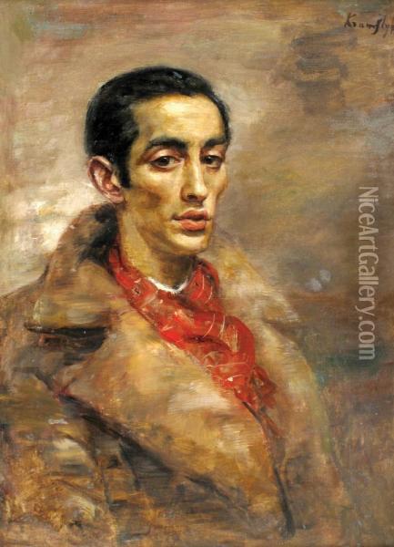Figure With A Red Scarf Oil Painting - Roman Kramsztyk