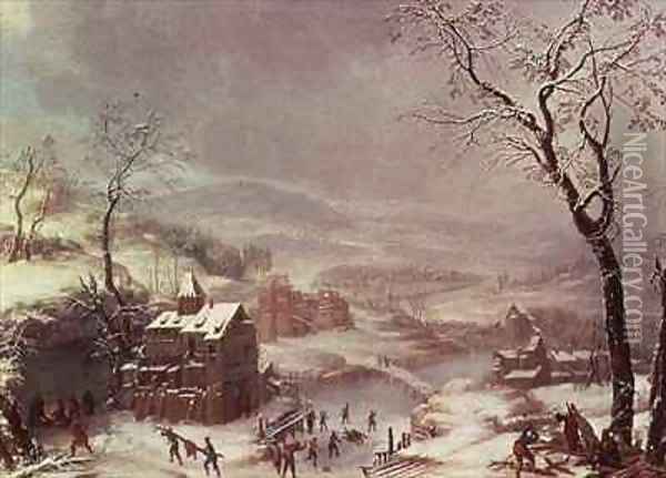 Winter scene near River Flustal Oil Painting - Johann the Yngr Dallinger von Dalling