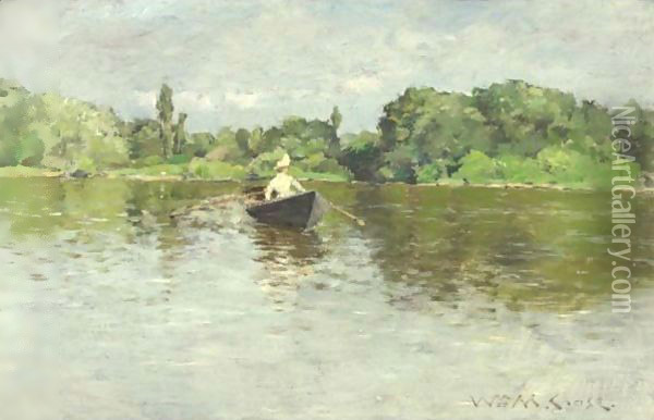 On The Lake, Prospect Park Oil Painting - William Merritt Chase