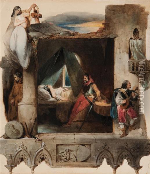Hommage A Byron, Fantaisie Romantique Oil Painting - Louis Antoine Carolus