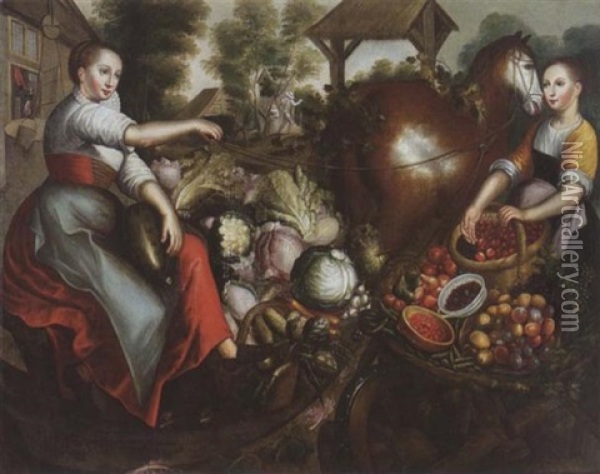Zwei Marktfrauen Mit Gemuse Und Fruchten Oil Painting - Joachim Beuckelaer