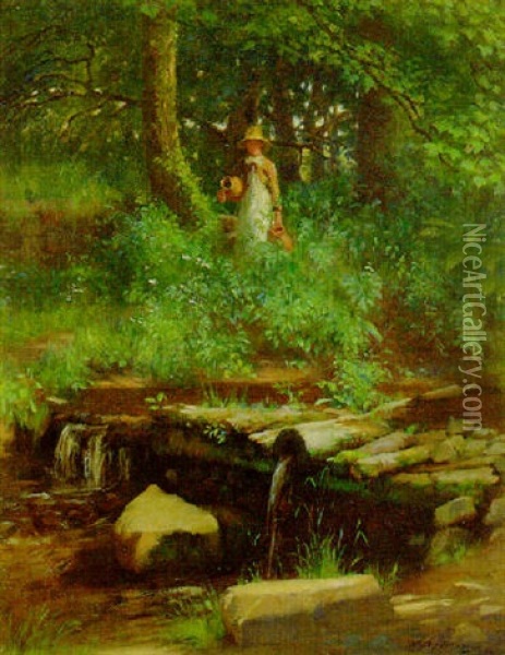 Fetching Water, Lamorna Oil Painting - William Banks Fortescue