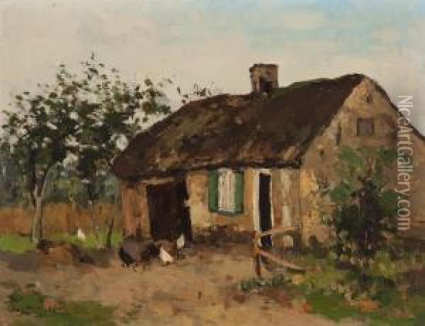 Chickens In Front Of The Farm Oil Painting - Louis, Lodewijk Ph. Stutterheim