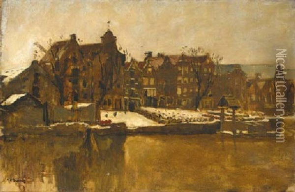 Gezicht Op De Teertuinen, Amsterdam, In De Winter Oil Painting - George Hendrik Breitner