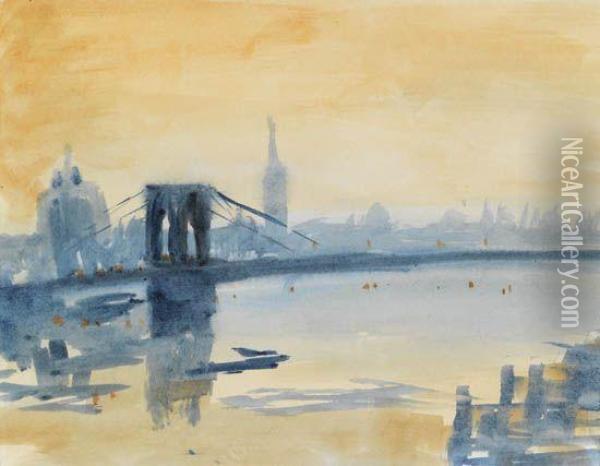Brooklyn Bridge Oil Painting - Joseph Pennell