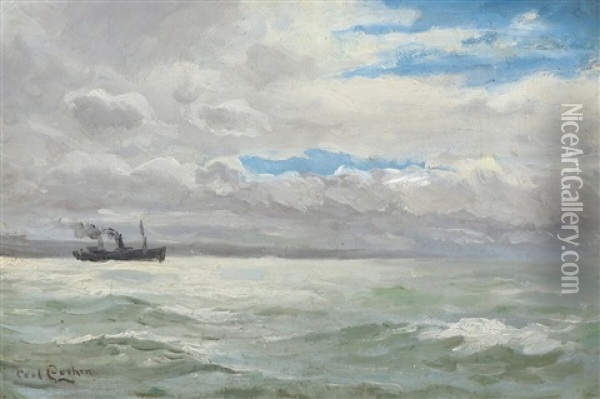 Seascape With Steam Boat Oil Painting - Carl Ludvig Thilson Locher