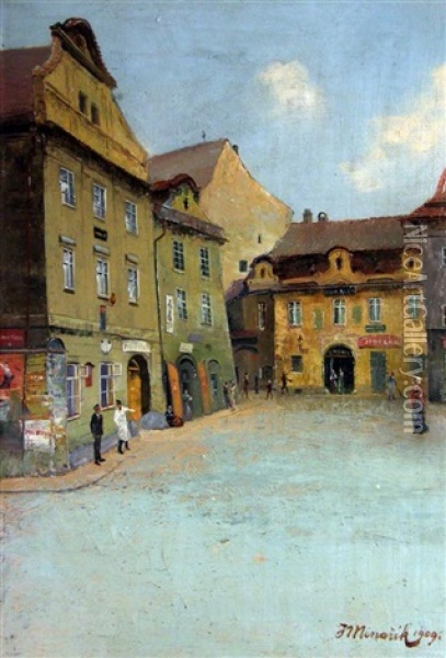 Old Prague Oil Painting - Jan B. Minarik