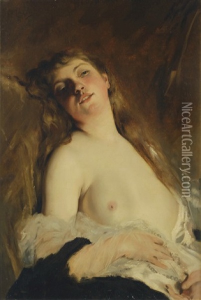 Draped Female Nude In Repose Oil Painting - Charles Joshua Chaplin