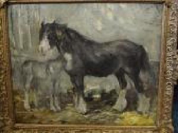 Mare And Foal Oil Painting - George Smith