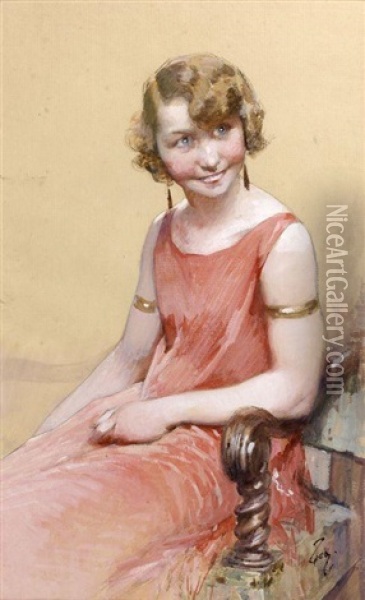 Jeune Fille Souriante Oil Painting - Henry Jules Jean Geoffroy