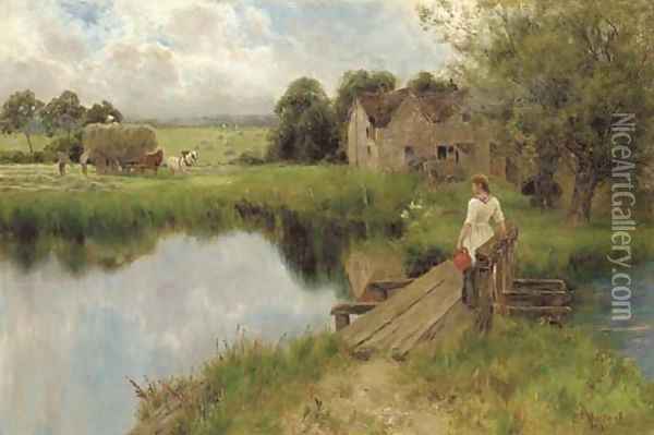 By the millpond Oil Painting - Florence A. Saltmer